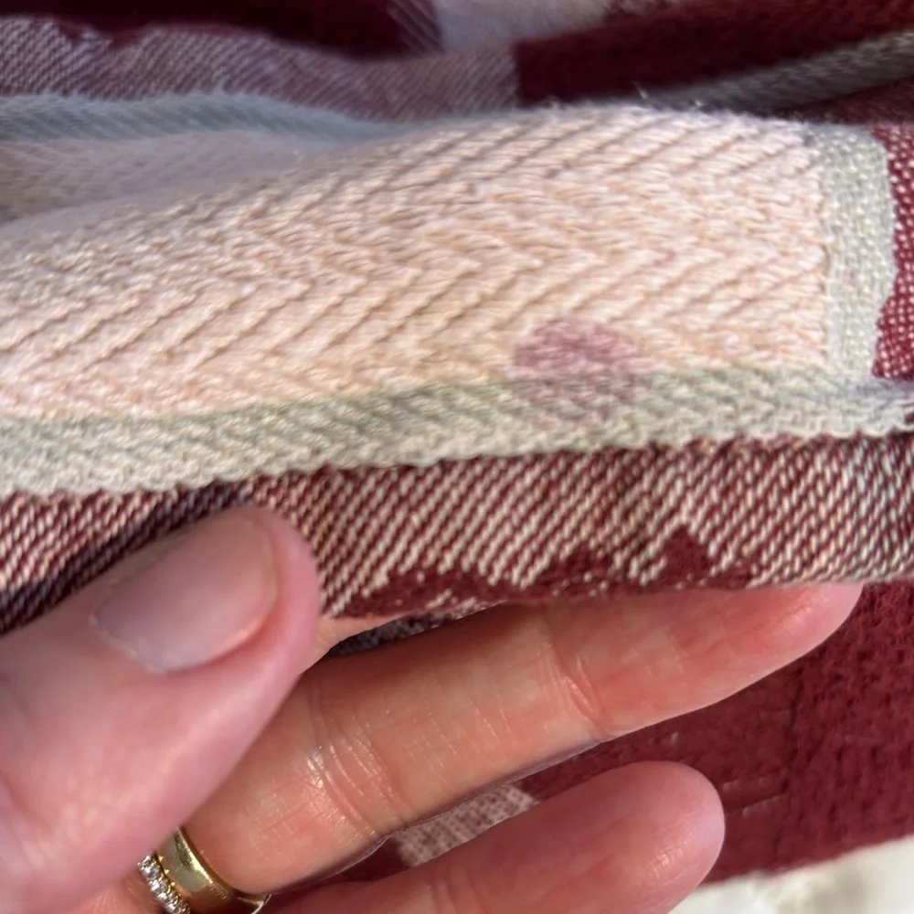 Maroon and Cream Chicken Patterned Tablecloth 80” x 51” Vintage Textured Cotton